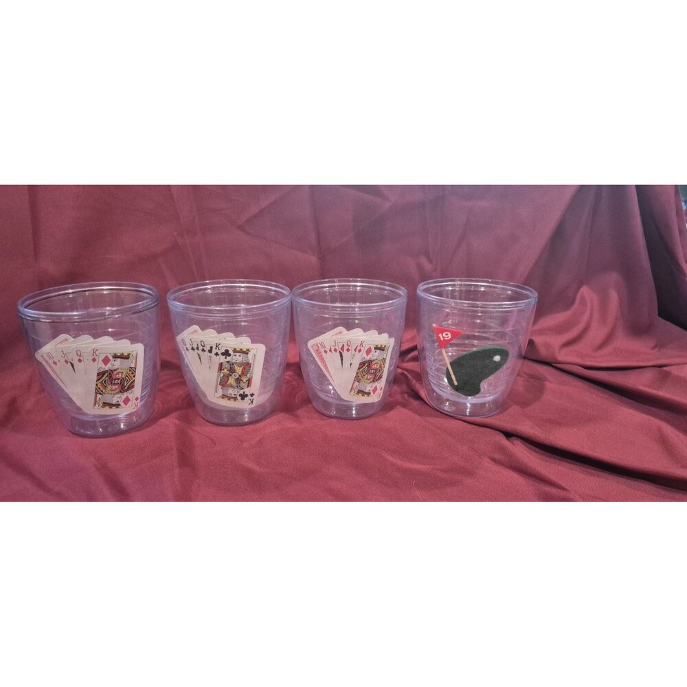 4 Insulated Acrylic Plastic Poker Glass Tumblers Royal Flush Playing Cards Golf